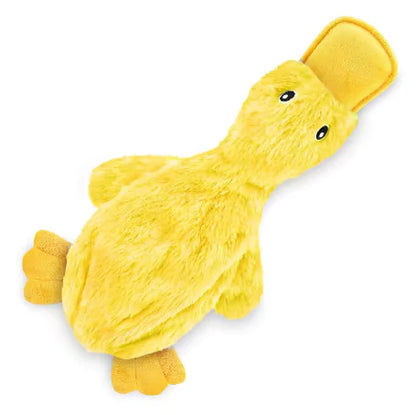 Yellow duck plush sound toy for dogs and cats, perfect for chewing and interactive play