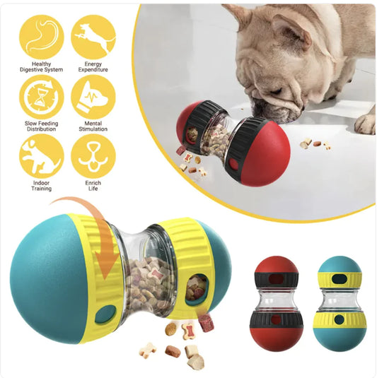 Close-up of durable dog puzzle toy featuring a soft rubber roller and reinforced ABS barn for safe playtime.