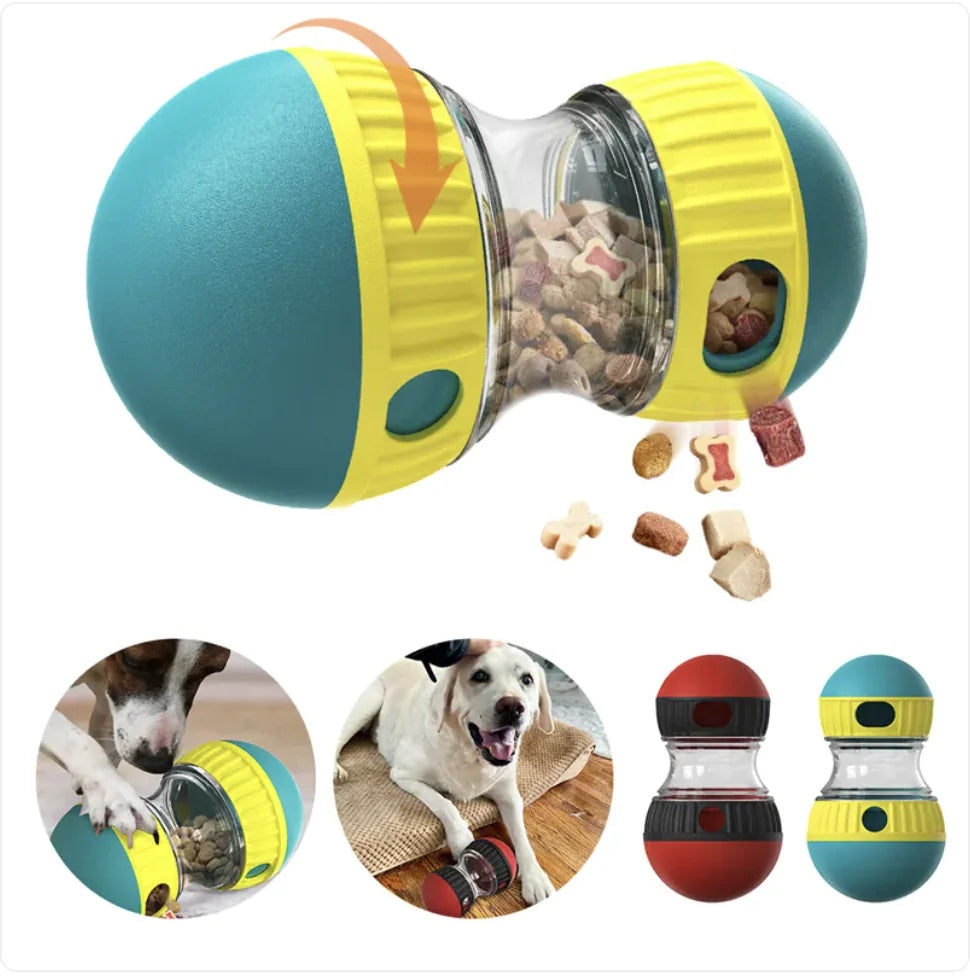 Teether ball design of the interactive dog toy, showcasing its sturdy construction and vibrant color options.