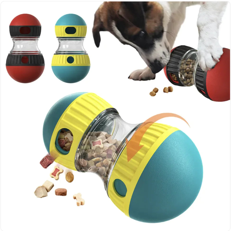 Close-up of durable dog puzzle toy featuring a soft rubber roller and reinforced ABS barn for safe playtime.