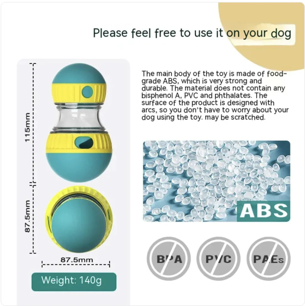 Adjustable difficulty food-dispensing dog toy, ideal for small and medium-sized breeds to stay active and engaged.